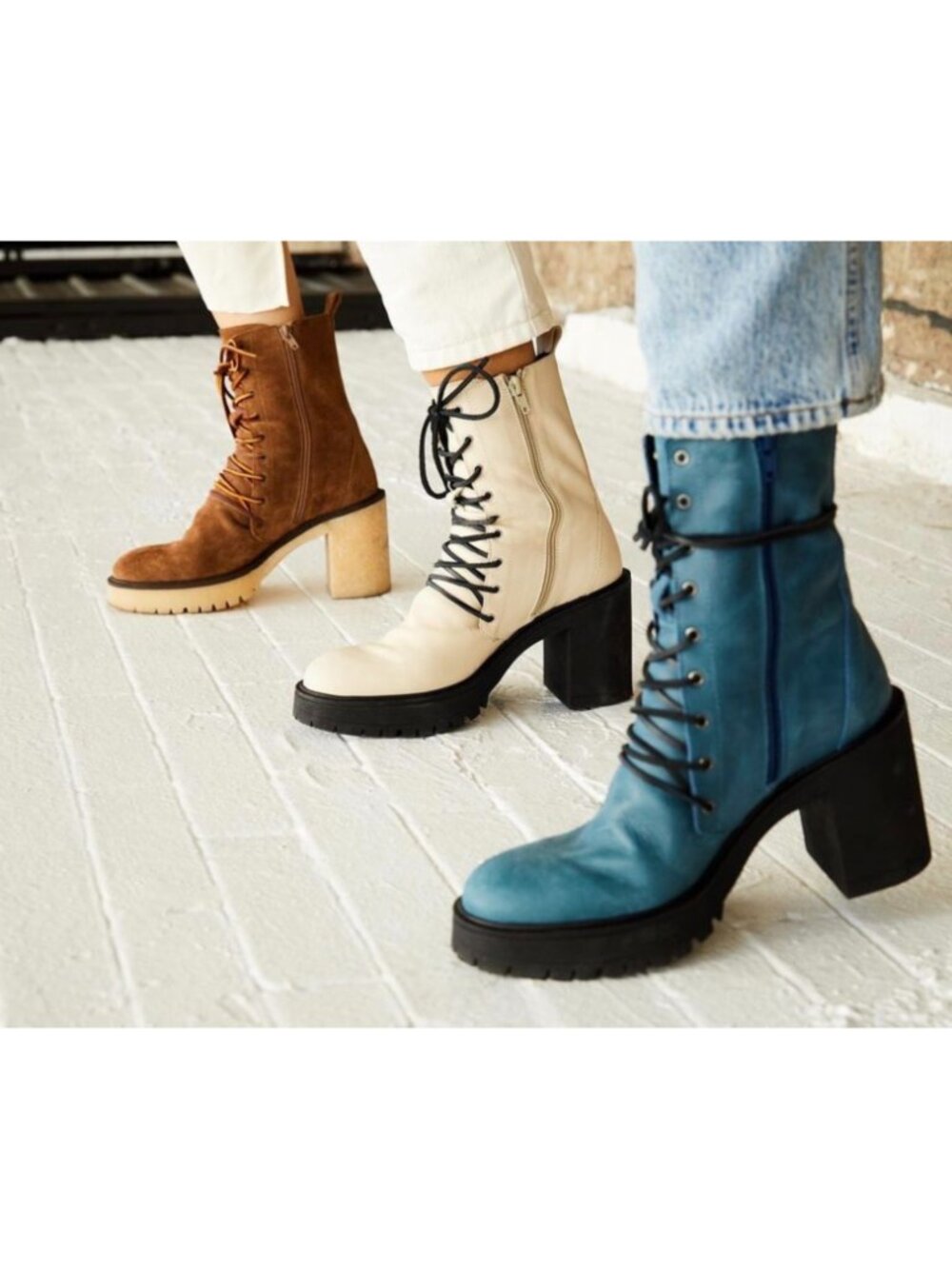 Free People Leather Dylan Lace Up Boots 39 8.5 Blue Block Chunky Witchy Grunge - Picture 2 of 14